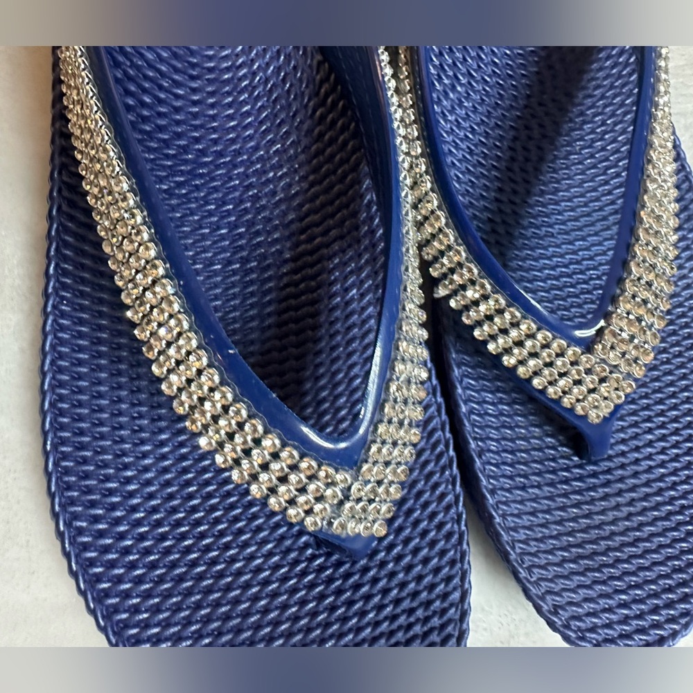 Ella Navy Rhinestone Sandals - Picture 4 of 5